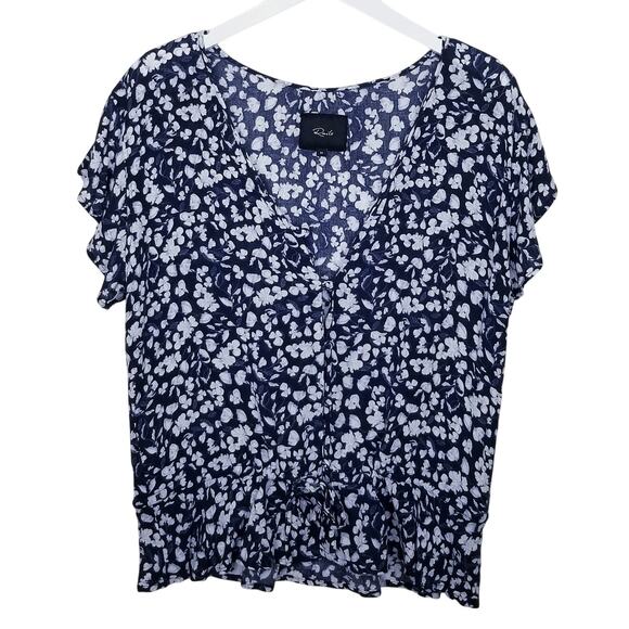 RAILS Navy White Floral Blouse Peplum Tie Waist Flutter Sleeves Size M - Picture 1 of 6